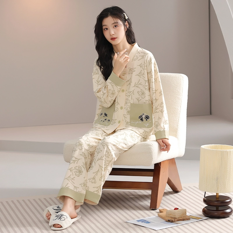 顶瓜瓜 居家舒适休闲简约风长袖长裤家居服睡衣套装 女款