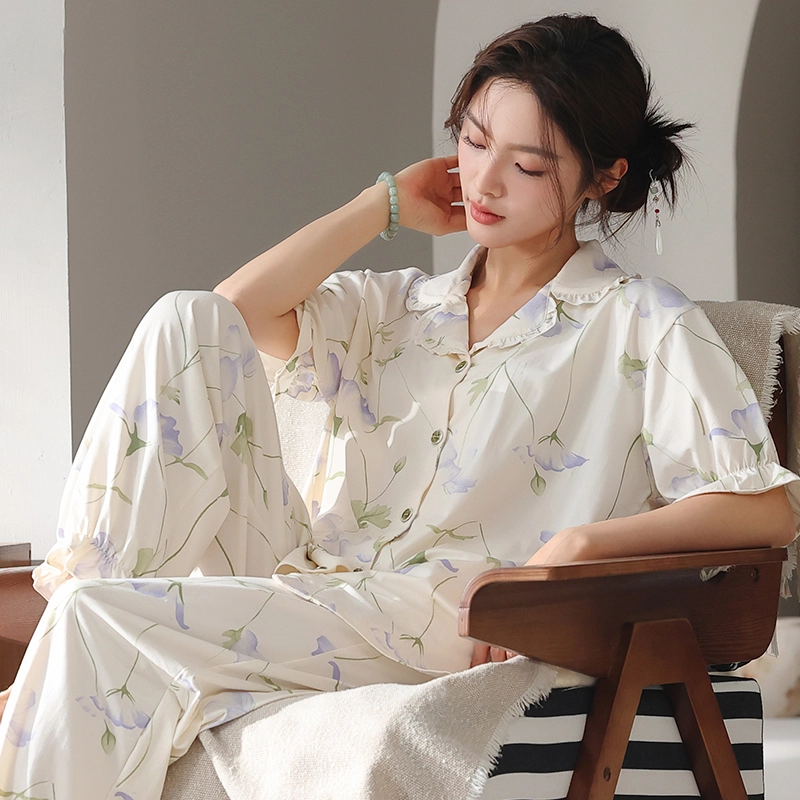 顶瓜瓜 国风短袖长裤小清新休闲舒适家居服睡衣套装 女款