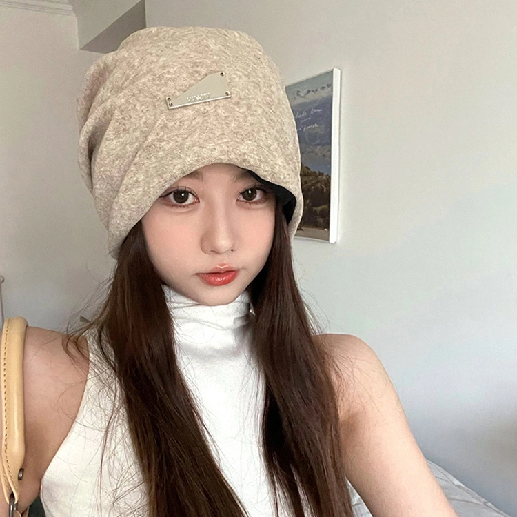 俞兆林 秋冬慵懒风大头围时尚金属标堆堆帽 套头冷帽 腈纶 绒线帽 男女同款情侣款