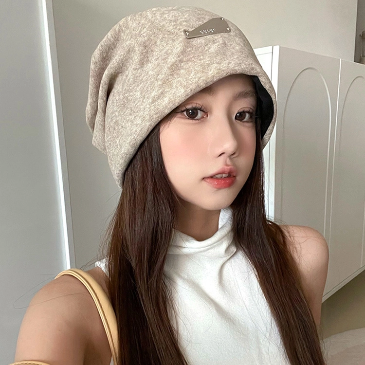 俞兆林 秋冬慵懒风大头围时尚金属标堆堆帽 套头冷帽 腈纶 绒线帽 男女同款情侣款