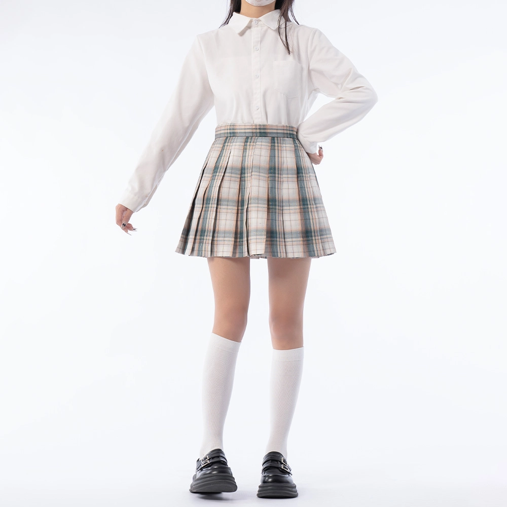 日暮星河 夏日绿茶 原创校供感学生半身裙学院风格纹高腰百褶裙日系休闲舒适制服 女款