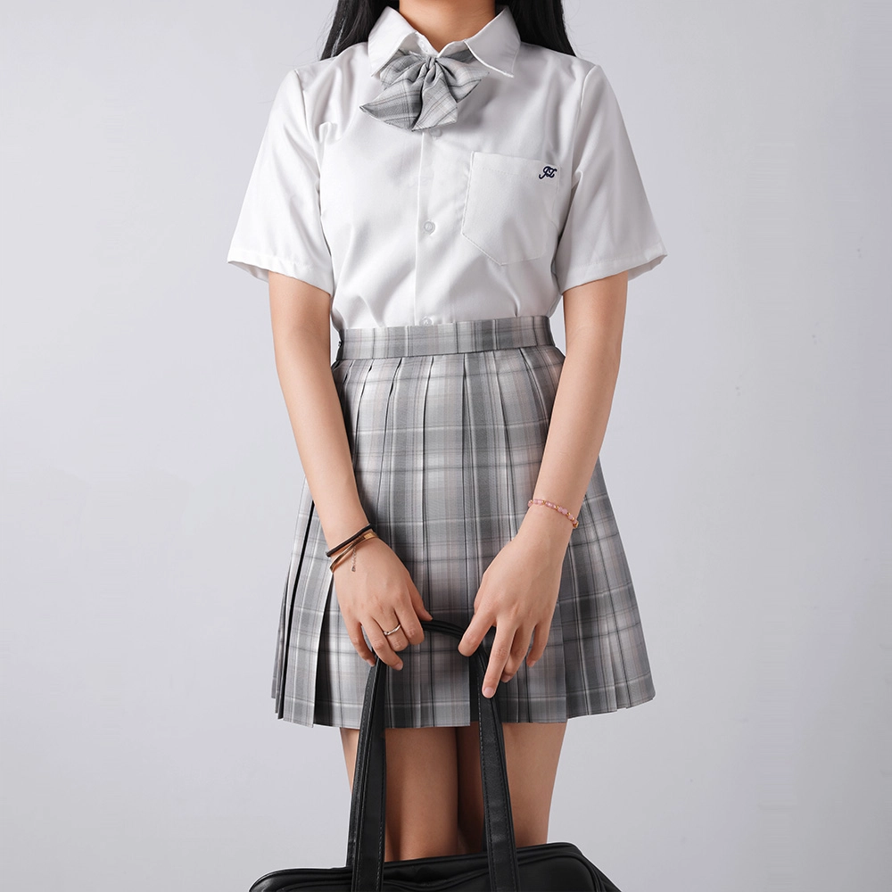 日暮星河 日系学院风校供收腰通勤时尚休闲短袖两件套衬衫套装 女款