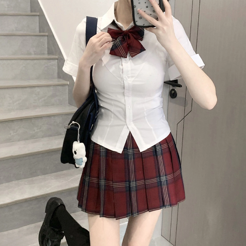 日暮星河 玄格裙日系学院风高腰百褶裙半身裙制服 女款