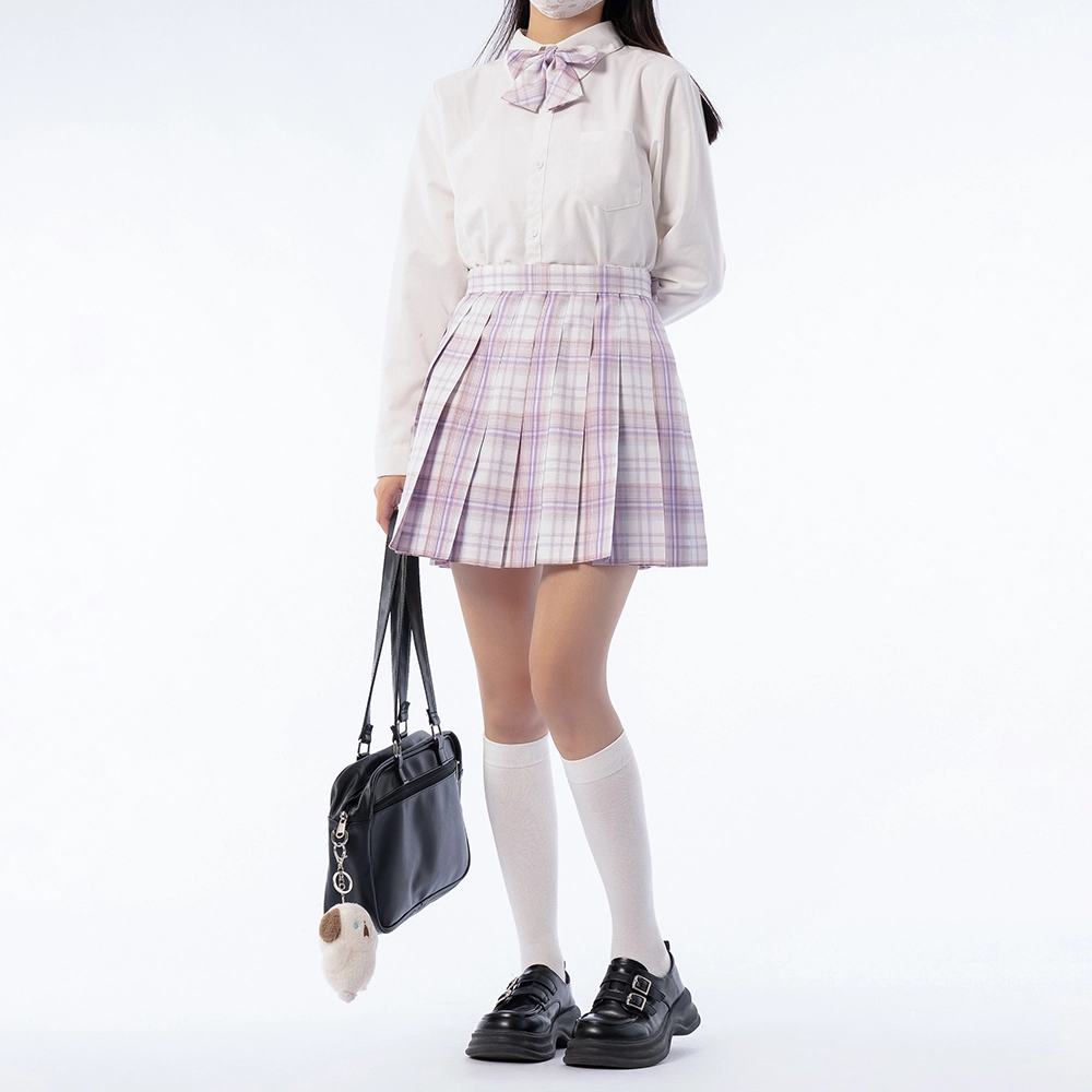 日暮星河 学院风通勤简约长袖上衣日系百褶裙衬衫套装 女款 初恋樱时