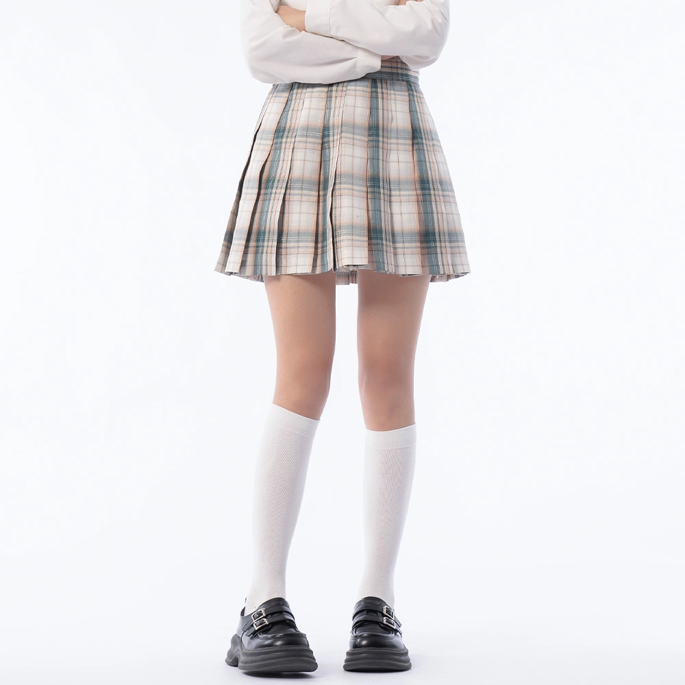 日暮星河 夏日绿茶 原创校供感学生半身裙学院风格纹高腰百褶裙日系休闲舒适制服 女款