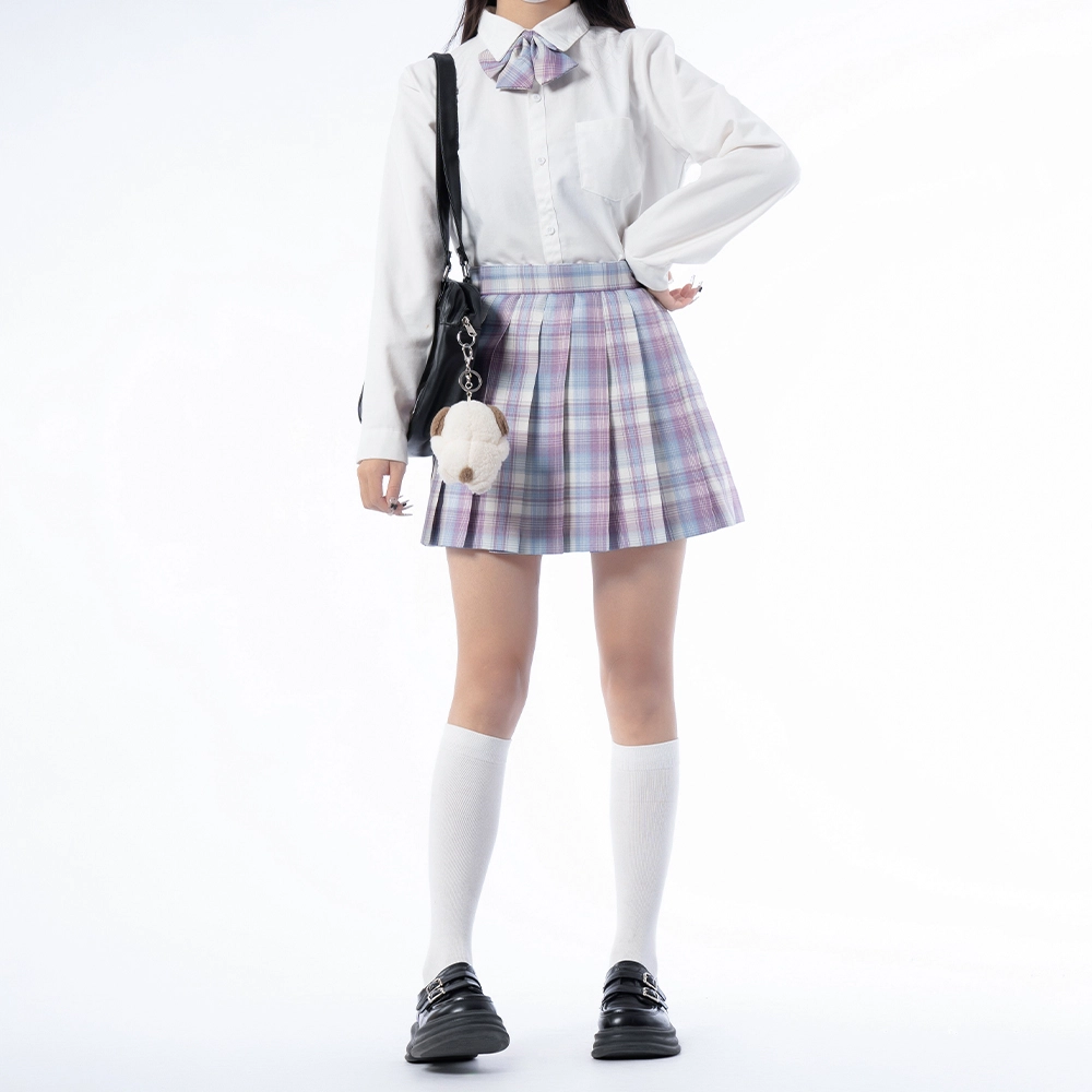 日暮星河 学院风休闲时尚百搭长袖上衣日系百褶裙衬衫套装 女款 玻璃糖