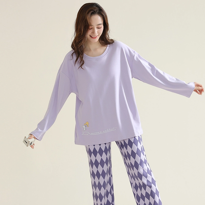 宜而爽 亲肤舒适简约休闲家居服睡衣套装 女款 紫色