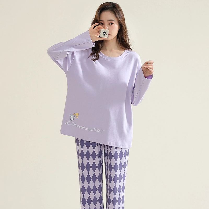 宜而爽 亲肤舒适简约休闲家居服睡衣套装 女款 紫色