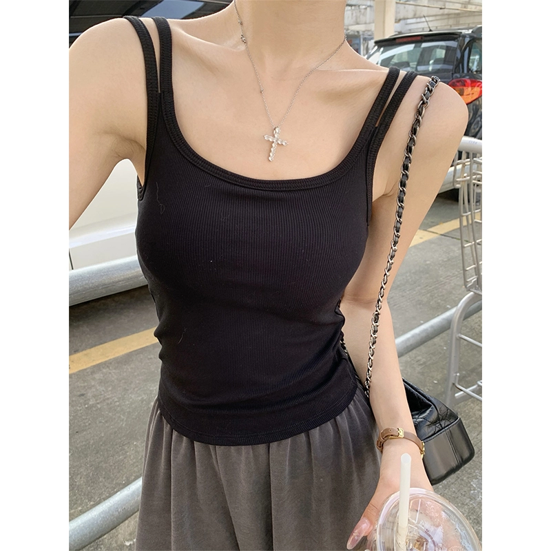 缪斯的诱惑 夏季韩版修身纯欲双肩带含胸垫显瘦背心上衣吊带 女款