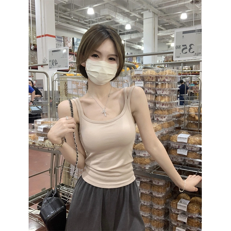 缪斯的诱惑 夏季韩版修身纯欲双肩带含胸垫显瘦背心上衣吊带 女款