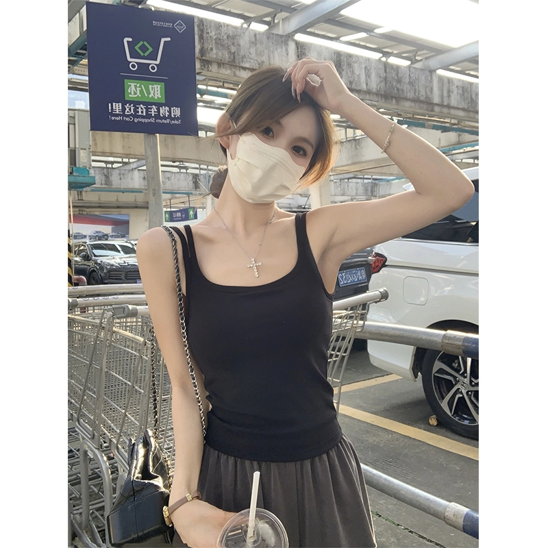 缪斯的诱惑 夏季韩版修身纯欲双肩带含胸垫显瘦背心上衣吊带 女款