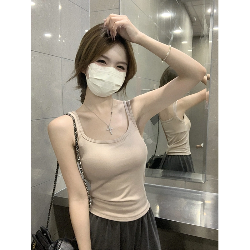 缪斯的诱惑 夏季韩版修身纯欲双肩带含胸垫显瘦背心上衣吊带 女款
