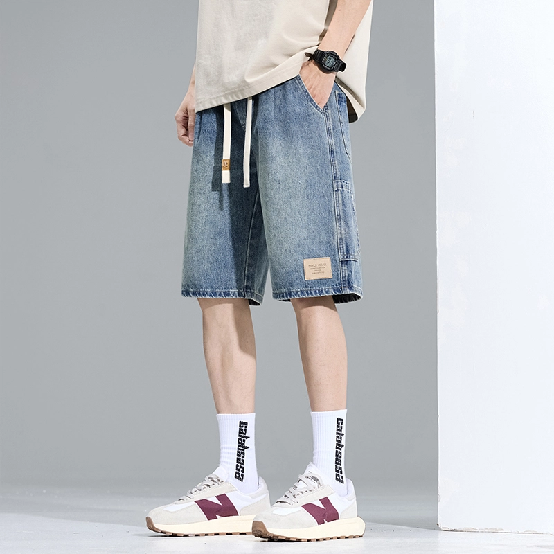 么宁 宽松直筒潮流时尚工装五分裤舒适透气简约百搭个性痞帅运动休闲牛仔短裤 男女同款