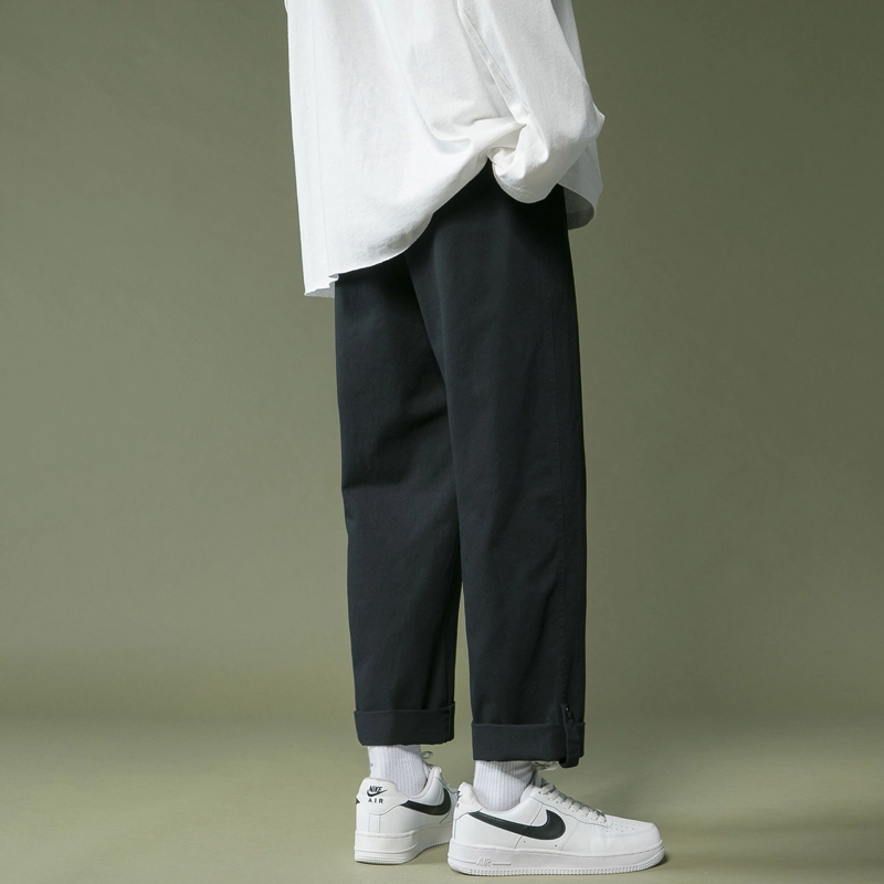 么宁 纯色简约百搭九分裤舒适透气潮流时尚宽松直筒休闲裤 男女同款
