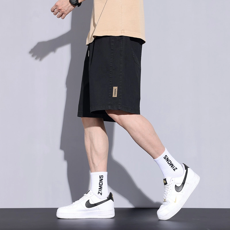 么宁 夏季薄款宽松直筒五分裤时尚绣标简约百搭舒适透气个性痞帅休闲短裤 男女同款