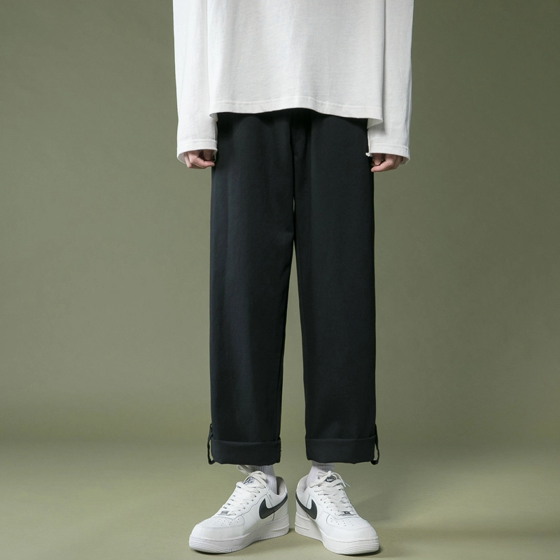么宁 纯色简约百搭九分裤舒适透气潮流时尚宽松直筒休闲裤 男女同款