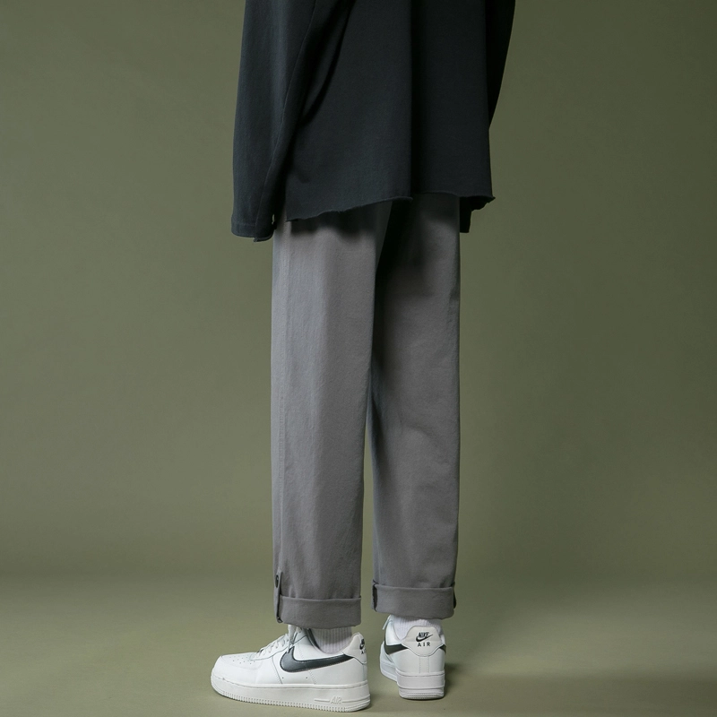 么宁 纯色简约百搭九分裤舒适透气潮流时尚宽松直筒休闲裤 男女同款