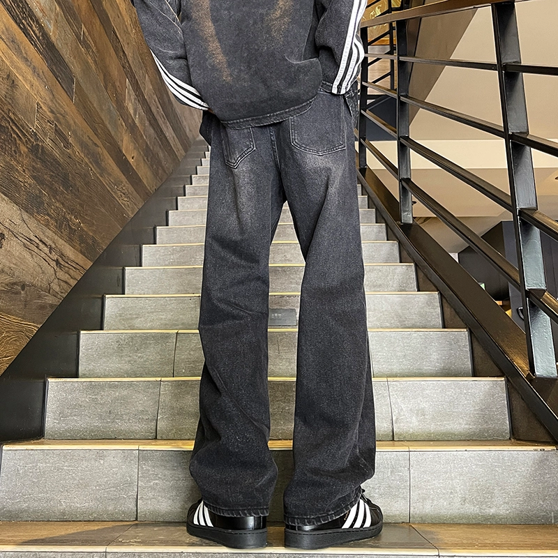 么宁 美式潮牌复古宽松直筒简约百搭潮流时尚舒适透气个性痞帅运动休闲牛仔裤 男女同款