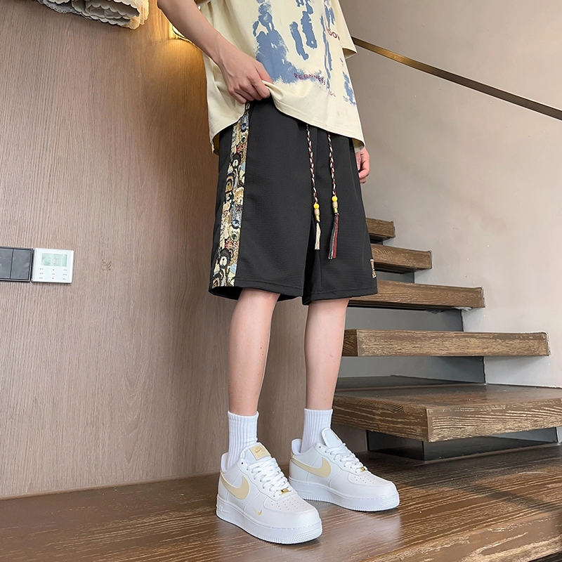 么宁 个性刺绣印花宽松百搭五分裤薄款舒适透气设计感运动休闲短裤 男女同款