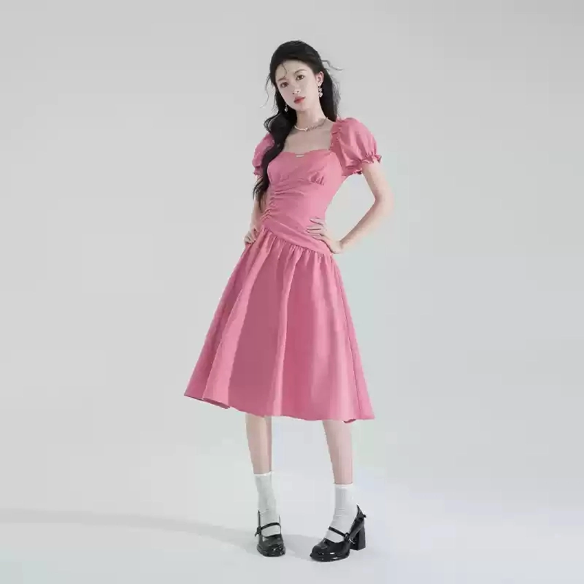 格子苔 舒适时尚简约通勤短袖连衣裙 女款