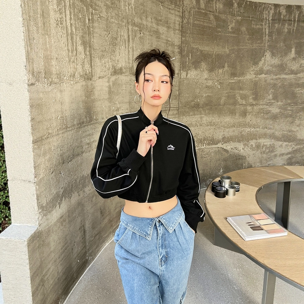 格子苔 美式学院风刺绣宽松长袖卫衣 女款