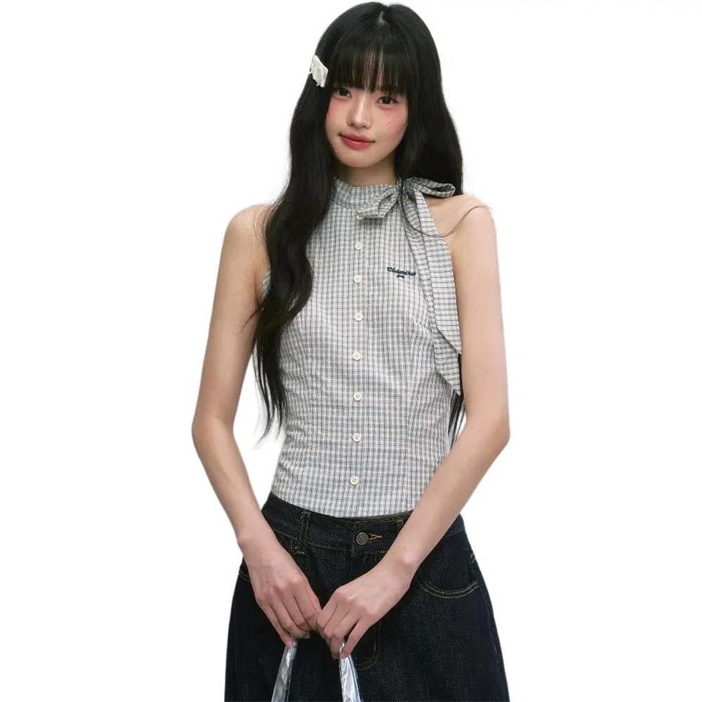 格子苔 格子无袖高级感露肩绝美法式外穿背心 女款