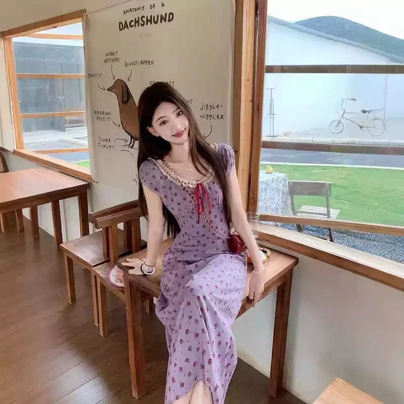格子苔 多巴胺碎花日常穿搭法式短袖连衣裙 女款