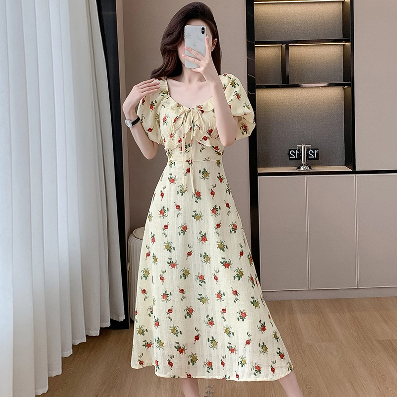 格子苔 碎花显瘦舒适短袖连衣裙 女款