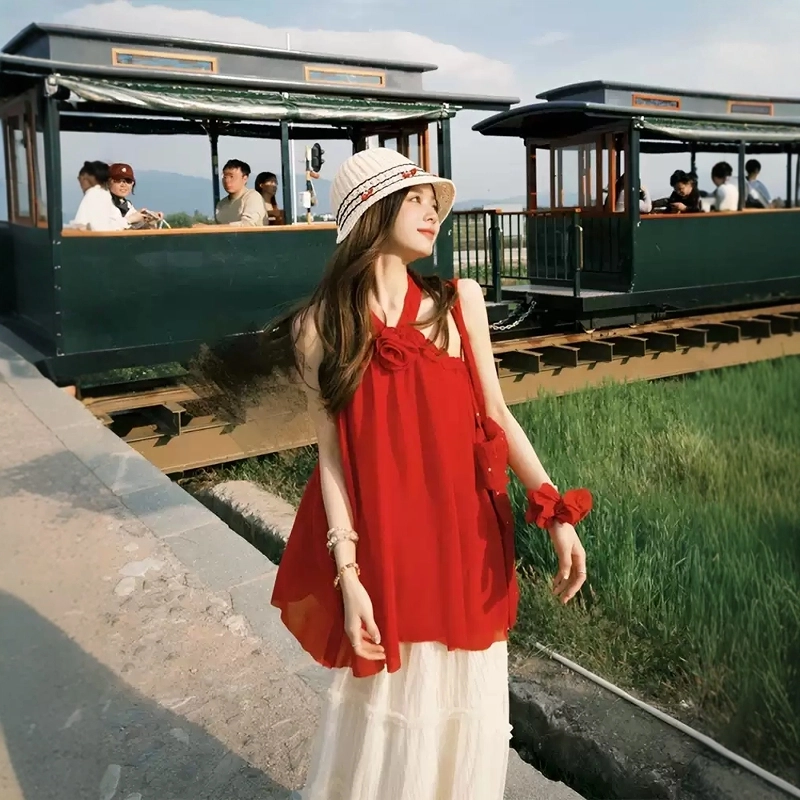 格子苔 初夏搭配一整套旅游穿搭夏日出游拍照甜美小裙子裙装套装 女款