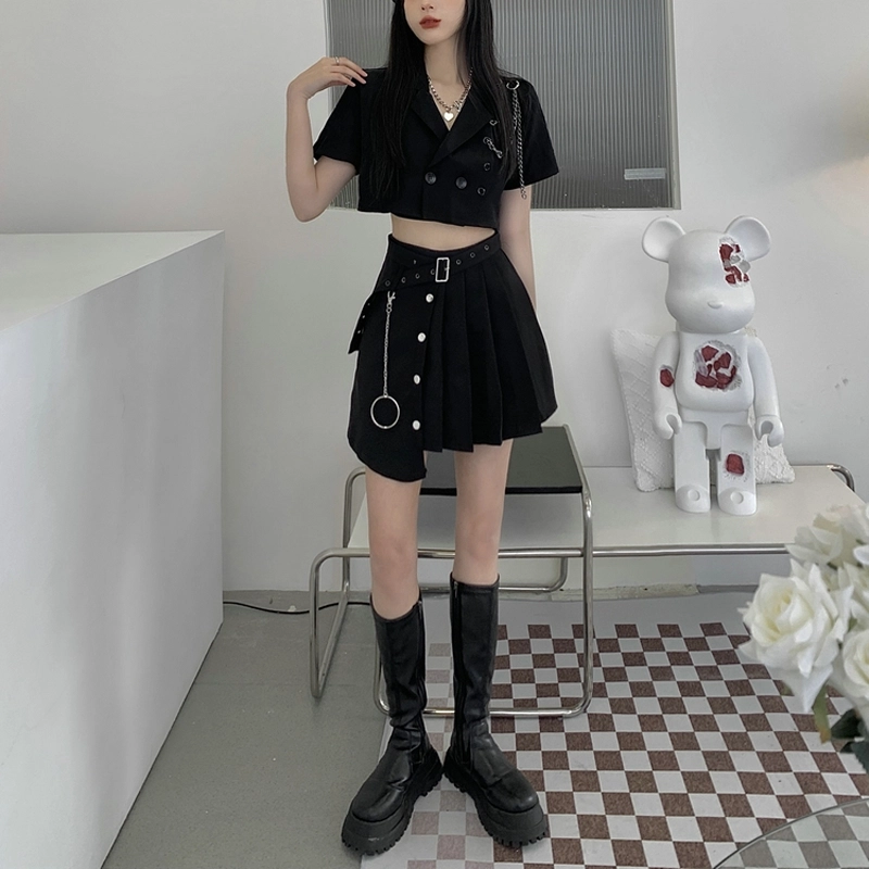 格子苔 酷飒拽姐辣妹穿搭甜辣裙子夏季冷淡系高级感甜辣裙休闲套装 女款