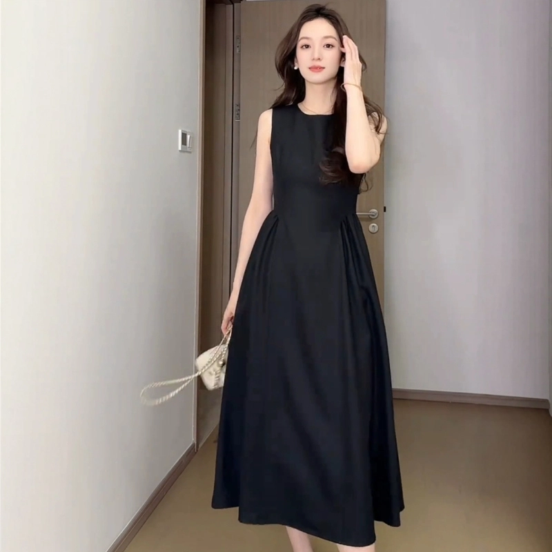 格子苔 【灼灼其华】抽皱收腰气质轻奢显瘦背心裙温柔高级感无袖连衣裙 女款