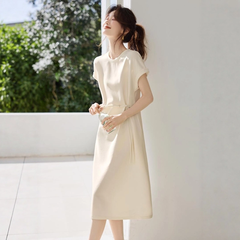 格子苔 休闲百搭显瘦短袖连衣裙 女款