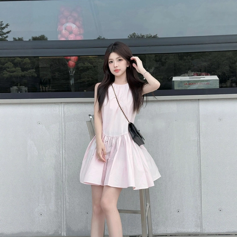 格子苔 法式背心子女装夏季爆款小个子巨好看短裙无袖连衣裙 女款