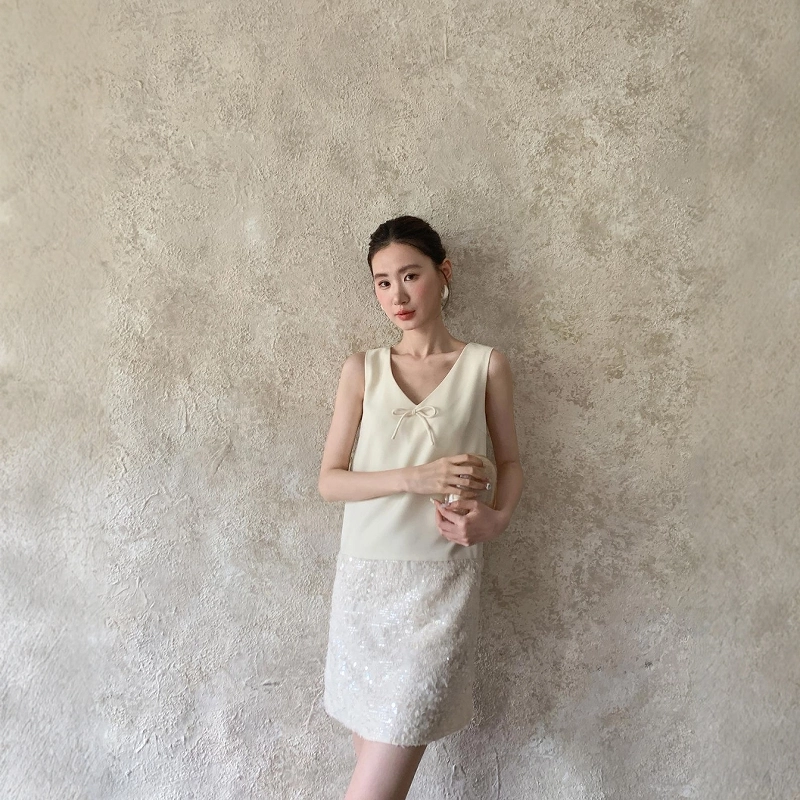 格子苔 法式小众高级亮片裙女夏季设计感气质吊带连衣裙 女款