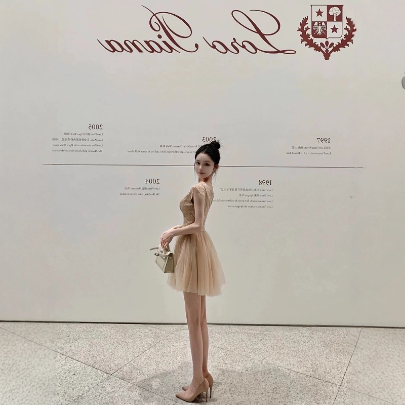 格子苔 【轻纱曼舞】蕾丝拼接网纱设计收腰显瘦无袖连衣裙 女款
