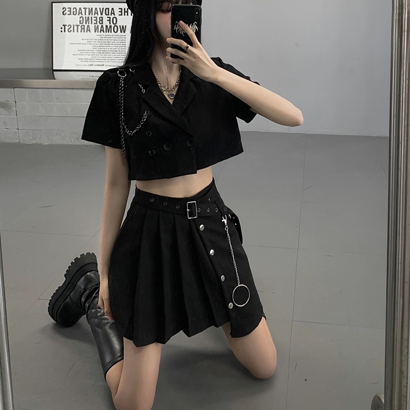 格子苔 酷飒拽姐辣妹穿搭甜辣裙子夏季冷淡系高级感甜辣裙休闲套装 女款
