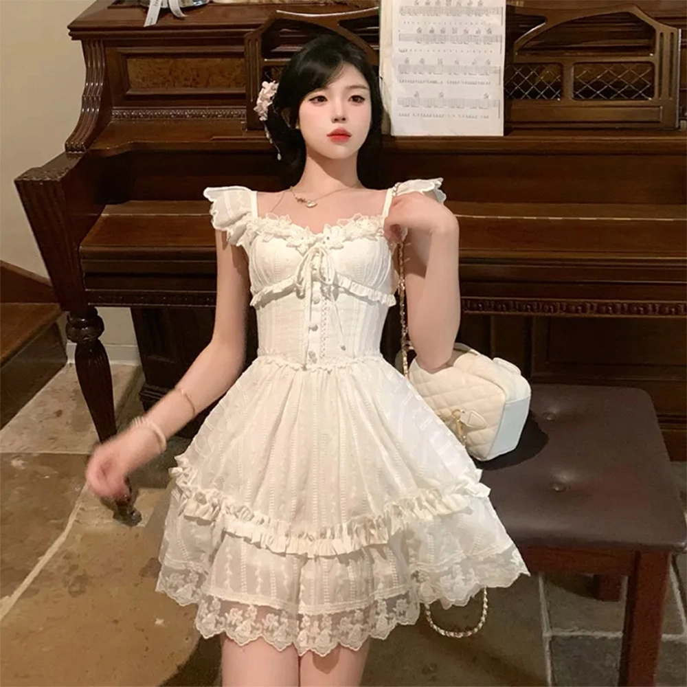 格子苔 收腰初恋蓬蓬裙无袖连衣裙 女款
