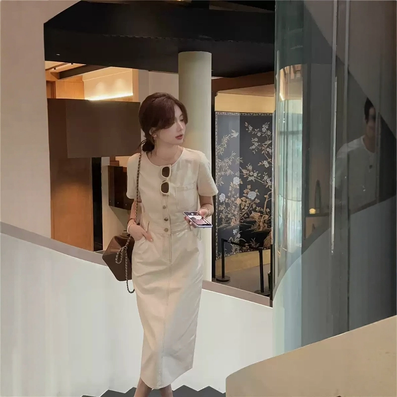格子苔 简约百搭时尚休闲短袖连衣裙 女款