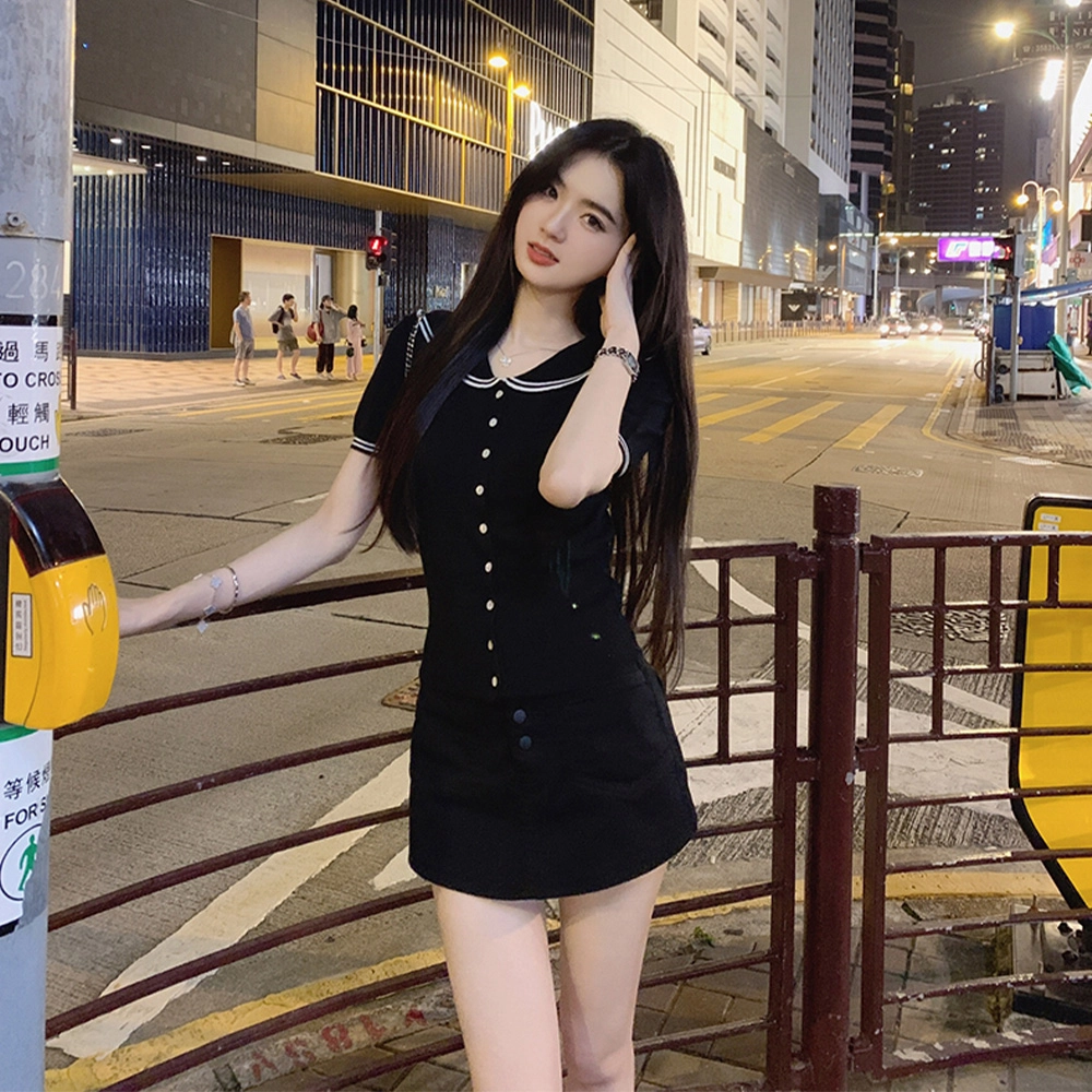 格子苔 设计感海军领长袖女秋小香风气质小众甜美减龄修身显瘦上衣针织衫 女款