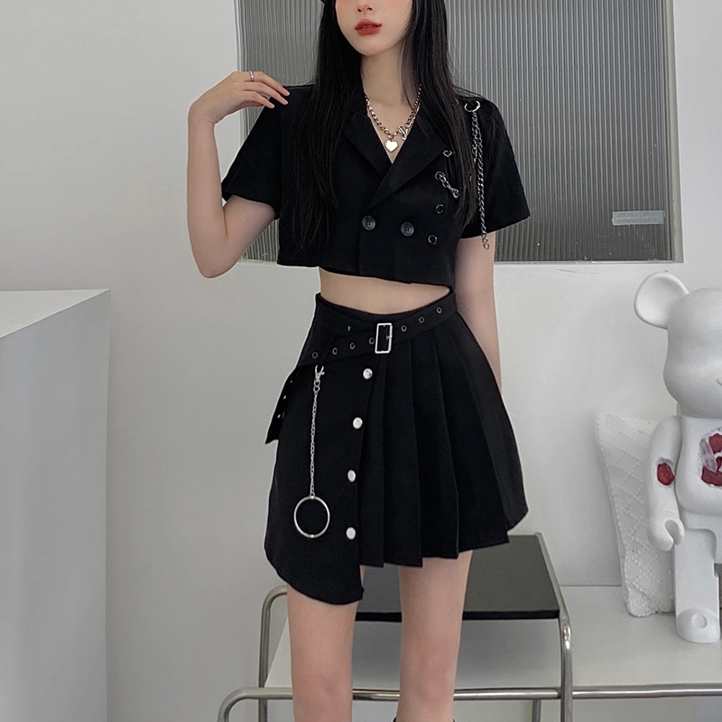 格子苔 酷飒拽姐辣妹穿搭甜辣裙子夏季冷淡系高级感甜辣裙休闲套装 女款