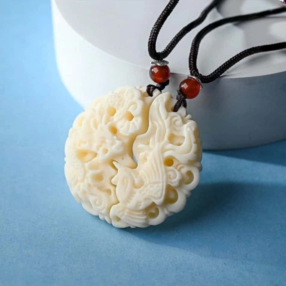 镯钰瑭 新中式雕刻 转运 轻奢高级感小众 福禄双全 好运莲莲 设计龙凤呈祥招财纳福 锁骨链平安#好运饰品 象牙果 项链 男女同款情侣款