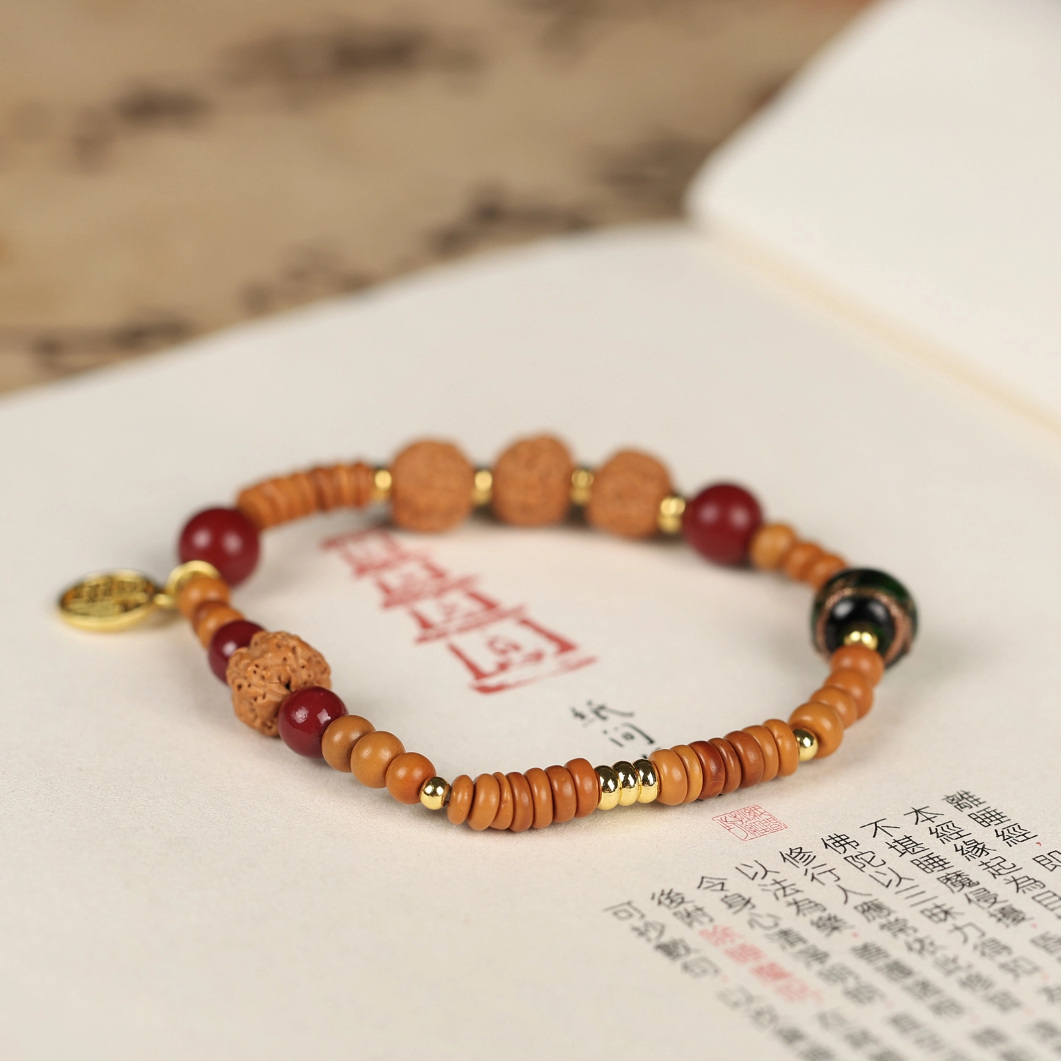 镯钰瑭 复古民族风文玩念珠 招财纳福 平安优雅 安静喜乐 橄榄核 手串 男女同款情侣款