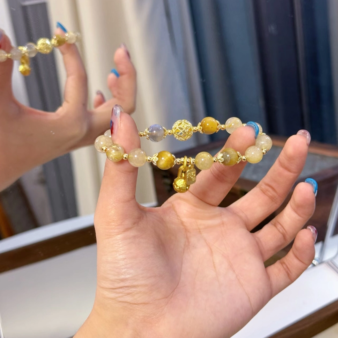 【泼天富贵 限赠發财贴】 水贝 新中式国潮日进斗金吞金兽 财源广进 考试上岸 否极泰来 时来运转日常百搭 黄水晶 手串 男女同款情侣款