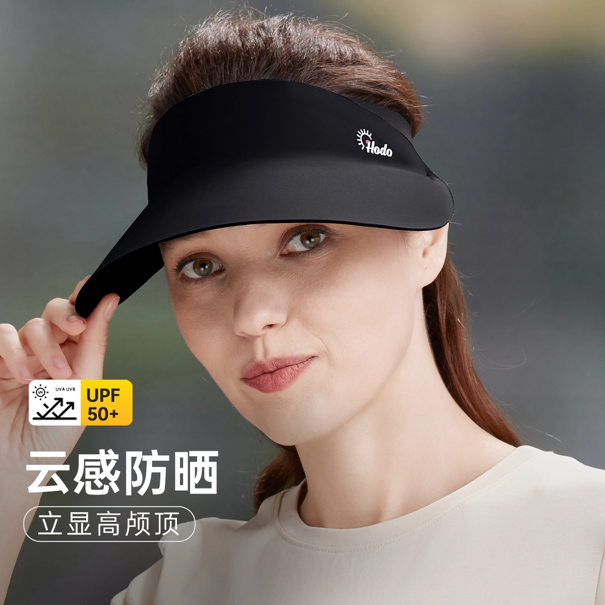 红豆 帽子夏运动空顶帽凉感无痕遮阳帽宽檐遮脸防紫外线空顶遮阳 锦纶 氨纶 防晒帽 女款