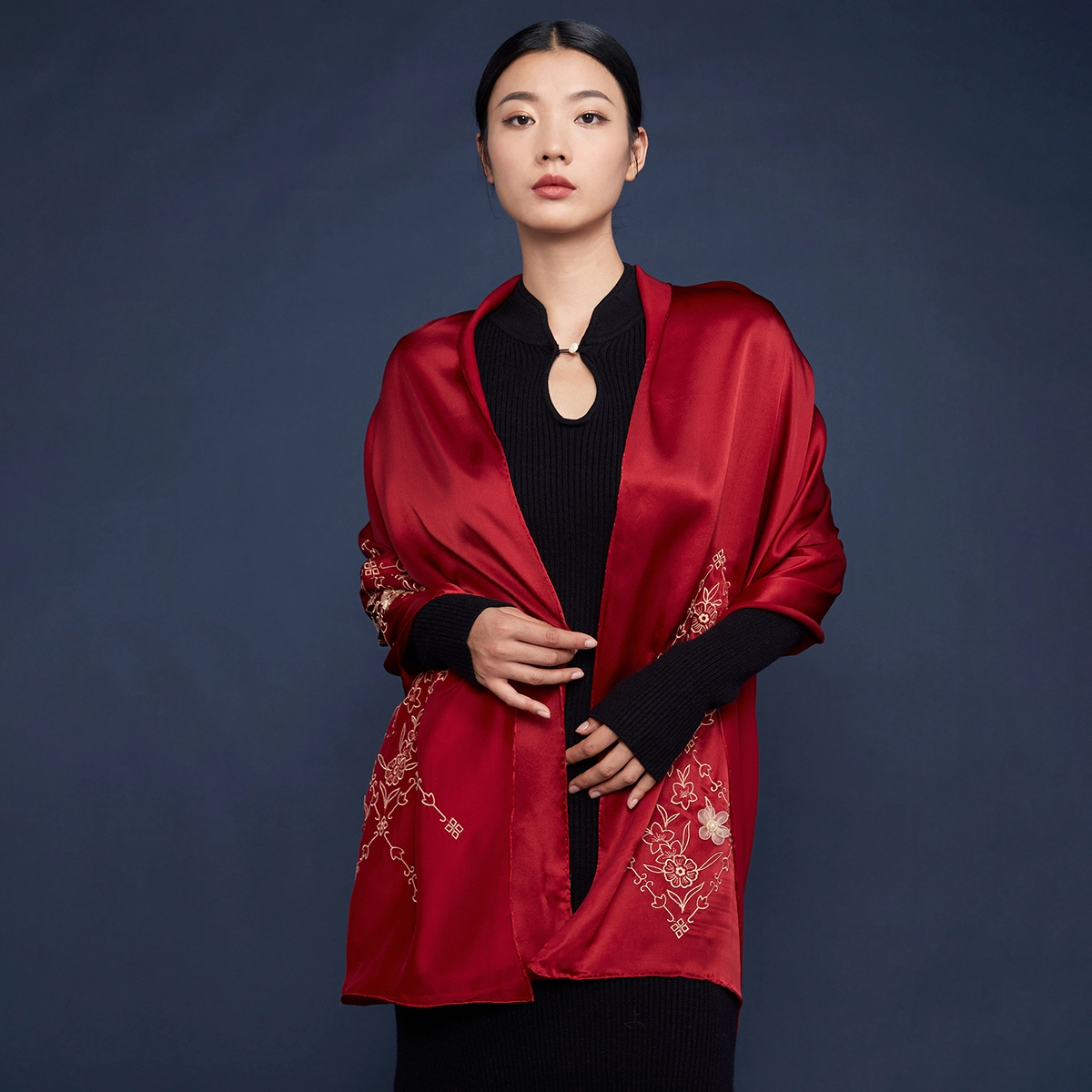 红豆 时尚长巾 百搭经典 桑蚕丝 丝巾 女款