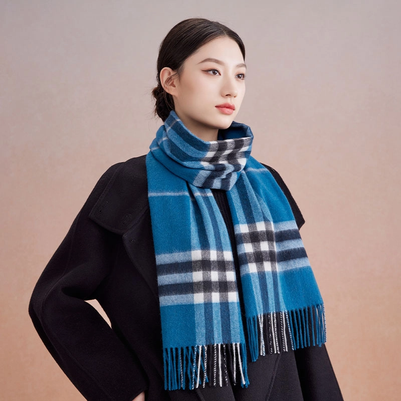红豆 品牌格子条纹百搭 山羊绒 绒线围巾 男女同款情侣款