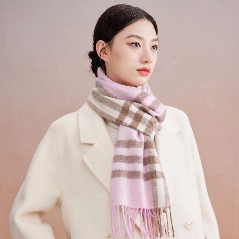 红豆 品牌格子条纹百搭 山羊绒 绒线围巾 男女同款情侣款