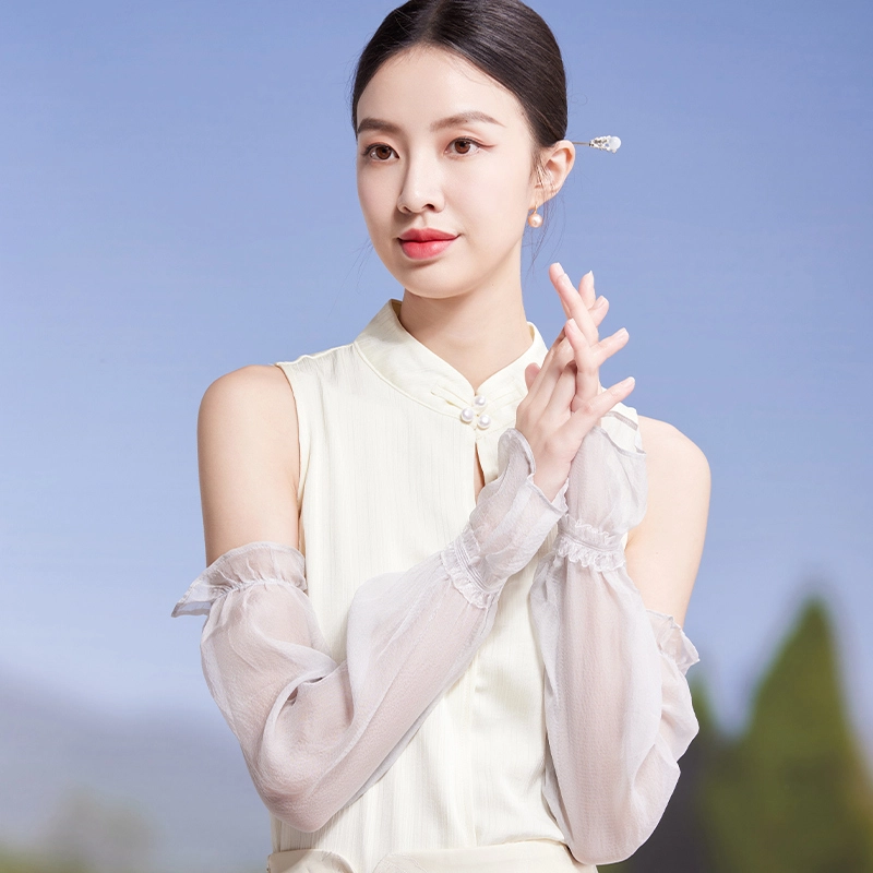 红豆 遮阳透气珍珠纱 桑蚕丝 防晒袖 女款