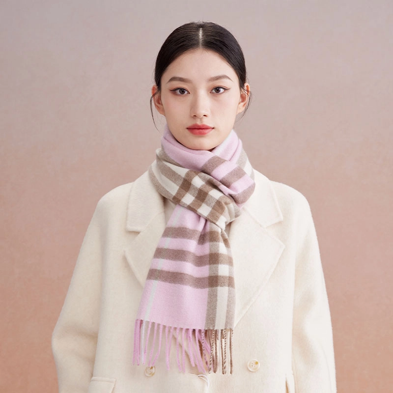 红豆 品牌格子条纹百搭 山羊绒 绒线围巾 男女同款情侣款