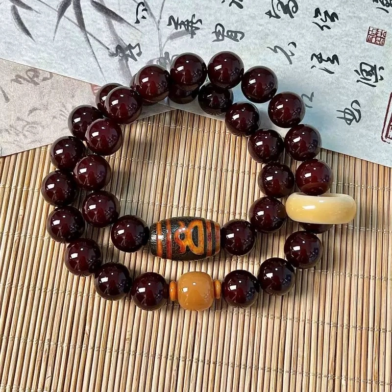 唐述 民族复古双圈叠戴转运文玩盘串佛珠 财神天珠招财纳福 好运 菩提根 手串 男女同款情侣款